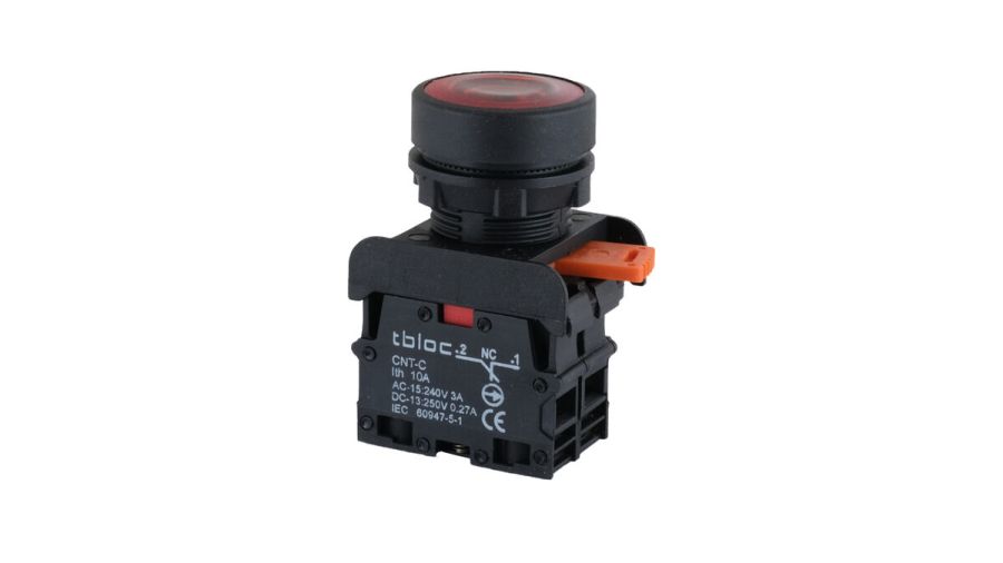 Кнопка без фіксації з підсвічуванням TBLOC червона PSRL-1O 220 (1NO+LED)