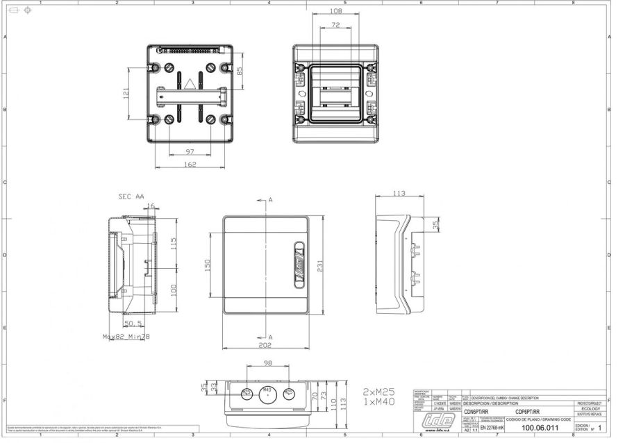 Розподільчий щит IDE 6 модулів IP65 з шинами N і PE 231x202x113 мм (CDN6PT/RR)
