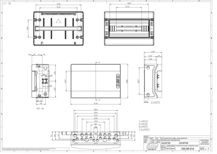 Распределительный щит IDE 18 модулей IP65 с шинами N и PE 286x418x148 мм (CDN18PT/RR)