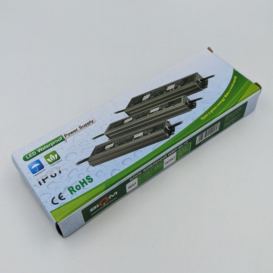Блок живлення BIOM 12В 80Вт 6,6А IP67 WBP-80-12 мет. герм.