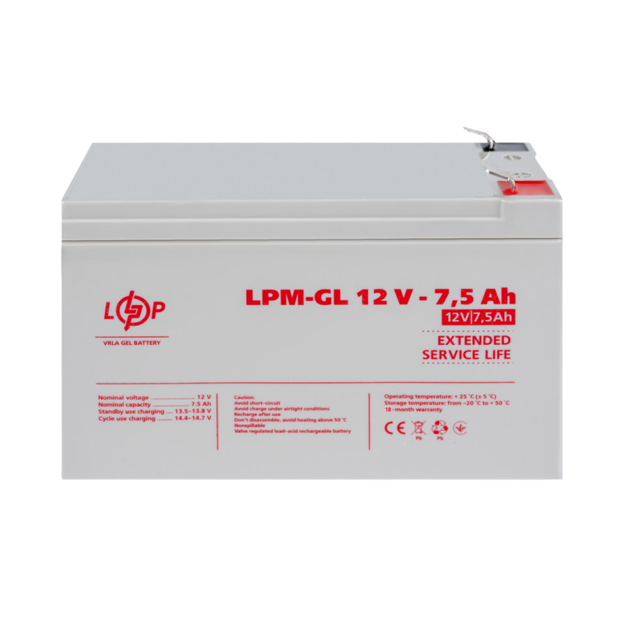 Аккумулятор гелевый LPM-GL 12V - 7.5 Ah