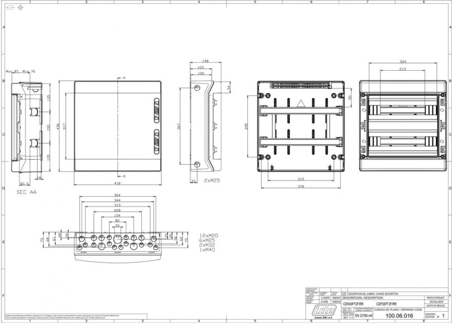 Распределительный щит IDE 36 модулей IP65 с шинами N и PE 436x418x148 мм (CDN36PT2F/RR)