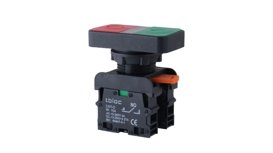 Кнопка без фіксації подвійна з підсвічуванням TBLOC "ON/OFF" DSRL-1C1O 110 1NO+1NC з LED