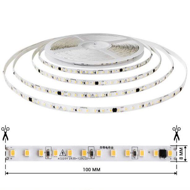 Лед стрічка BIOM 220В 2835-120 8Вт 870Лм BPS-G3-20-220-2835-120-NW-44 4500К IP44