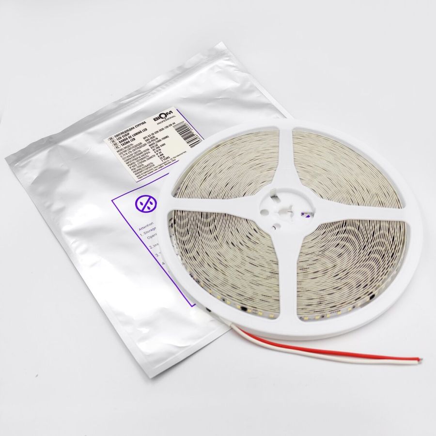 Лед стрічка BIOM 220В 2835-120 8Вт 870Лм BPS-G3-20-220-2835-120-CW-44 7000-7500К IP44 по 20м