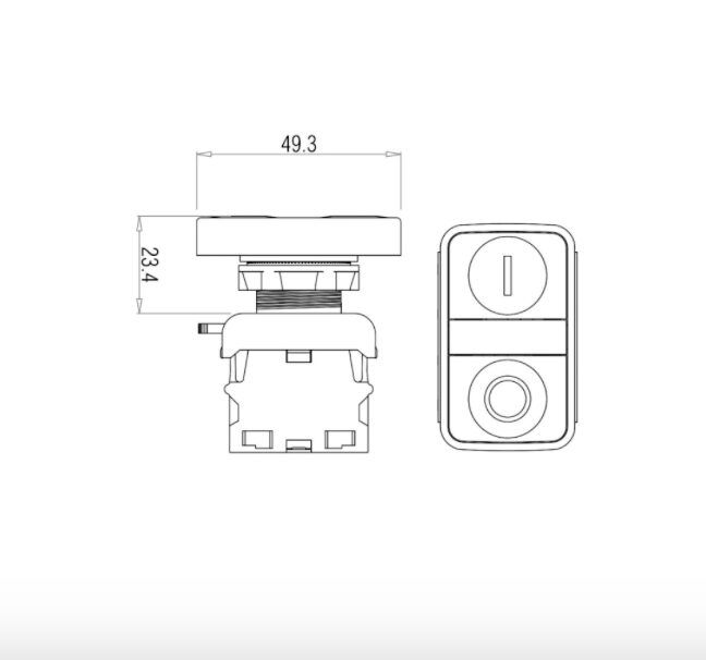 Кнопка без фіксації подвійна з підсвічуванням TBLOC "ON/OFF" DSRL-1C1O 24 1NO+1NC з LED