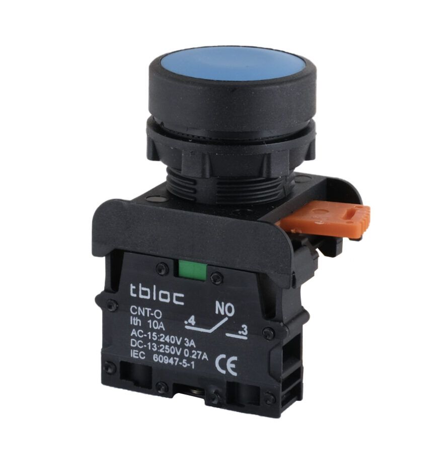 Кнопка без фіксації TBLOC синя PSR-1O (1NO)