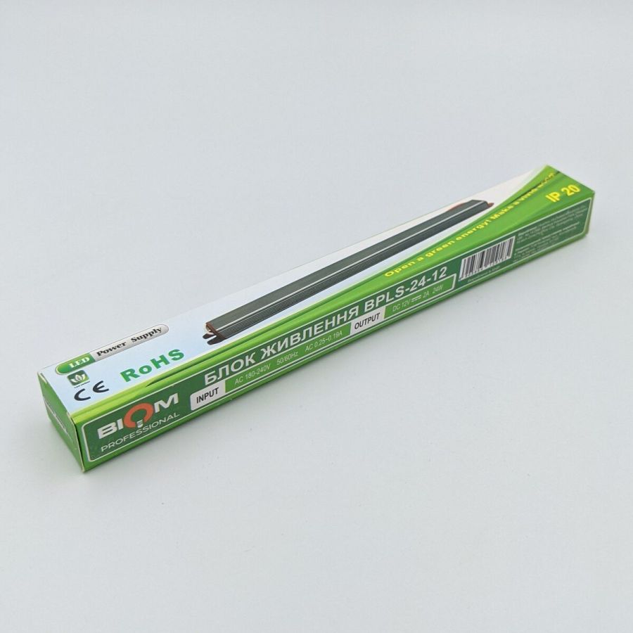 Блок живлення BIOM 12В 24Вт 2А IP20 BPLS-24-12 Stick мет.