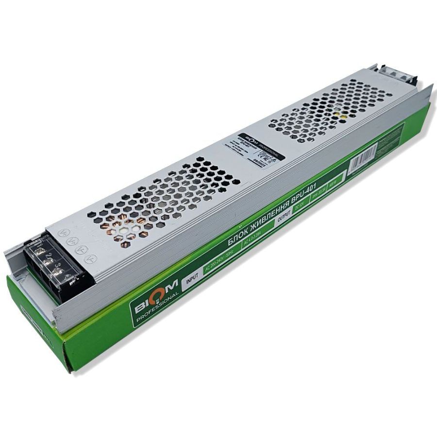 Блок живлення BIOM 12В 400Вт 33А IP20 BPU-401 Slim мет. перф.