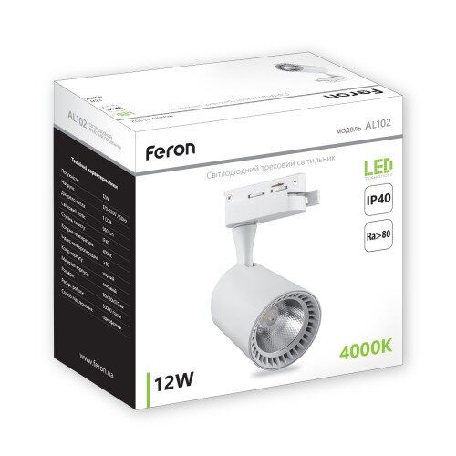 Трековий світильник Feron AL102 12W 4000К IP40 білий