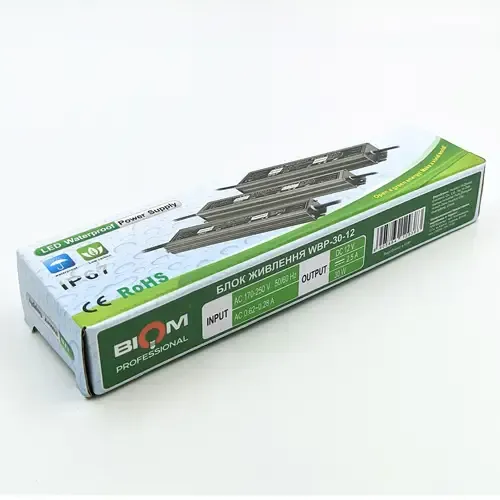 Блок живлення BIOM 12В 30Вт 2,5А IP67 WBP-30-12 мет. герм.