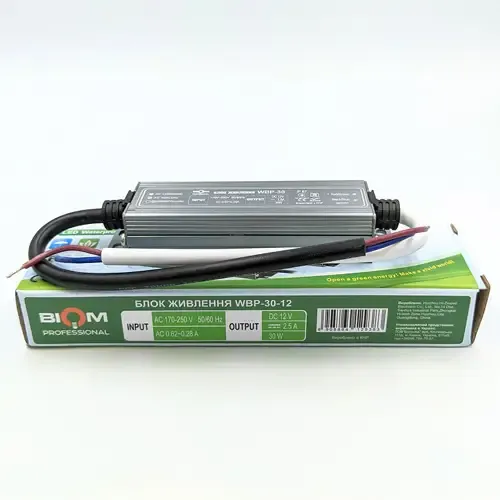 Блок живлення BIOM 12В 30Вт 2,5А IP67 WBP-30-12 мет. герм.