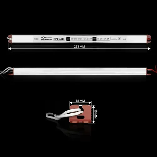 Блок питания 12В 36Вт 3А IP20 BPLS-36-12 Stick металлический корпус