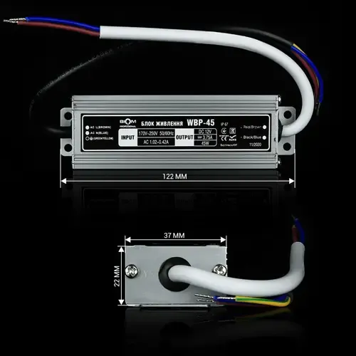 Блок живлення BIOM 12В 45Вт 3,7А IP67 WBP-45-12 герм.