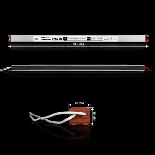 Блок живлення BIOM 12В 60Вт 5А IP67 BPFS-60-12 Stick мет. герм.