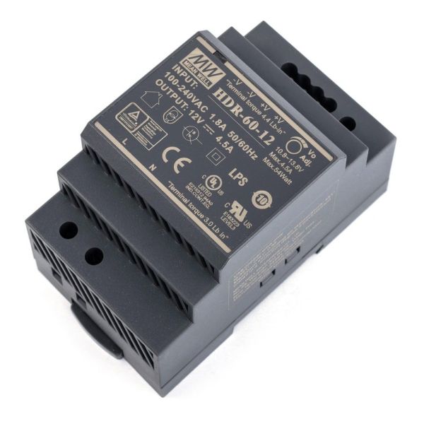 Блок живлення Mean Well на DIN-рейку HDR-60-12 (54W; 4,5A; 12V; IP20) Series "HDR"