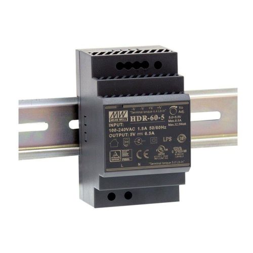 Блок живлення Mean Well на DIN-рейку HDR-60-5 (32,5W; 6,5A; 5V; IP20) Series "HDR"