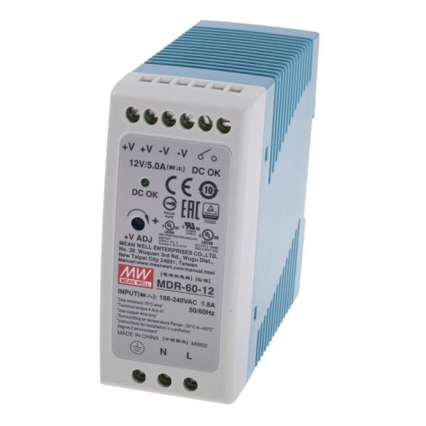 Блок живлення Mean Well на DIN-рейку MDR-60-12 (60W; 5A; 12V; IP20) Series "MDR"