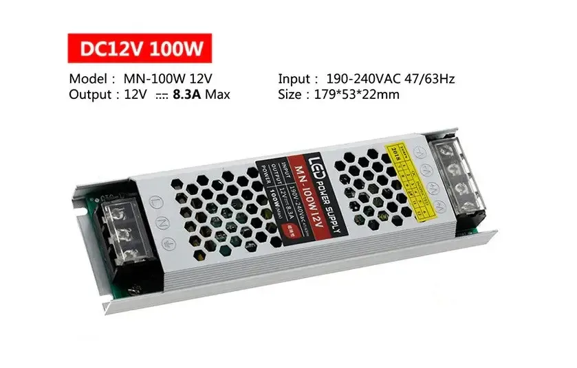 Блок живлення LT 12В 100Вт 8,3А IP20 MN-100W 12V ultra thin мет. перф.