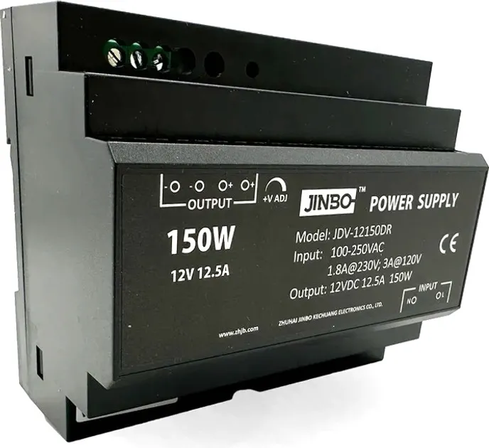 Блок живлення JINBO 12В 150Вт 12,5А IP33 JDV-12150DR на DIN рейку