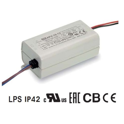 Блок питания 12В 16Вт 1,25А IP42 APV-16-12 пластиковый корпус
