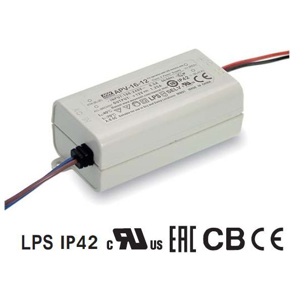Блок питания 12В 16Вт 1,25А IP42 APV-16-12 пластиковый корпус