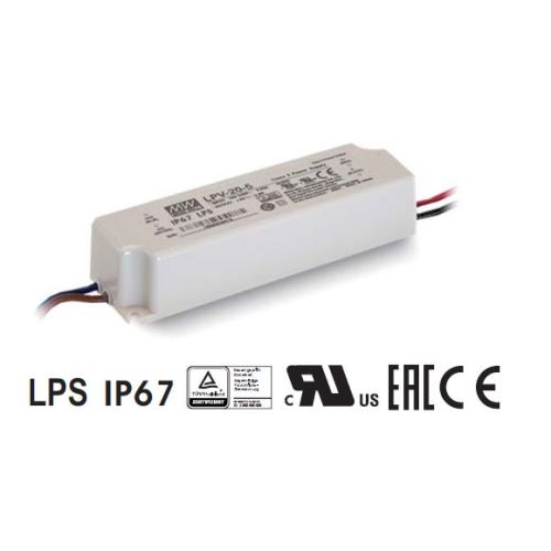 Блок живлення MEAN WELL 12В 20Вт 1,67А IP67 LPV-20-12 пласт. герм.