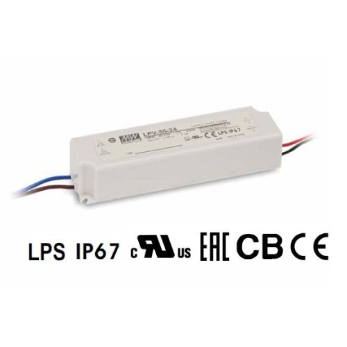 Блок живлення MEAN WELL 12В 36Вт 3А IP67 LPV-35-12 пласт. герм.
