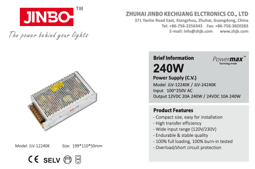 Блок живлення JINBO 24В 240Вт 10А IP20 JLV-24240K мет. перф.