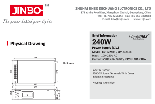 Блок живлення JINBO 24В 240Вт 10А IP20 JLV-24240K мет. перф.