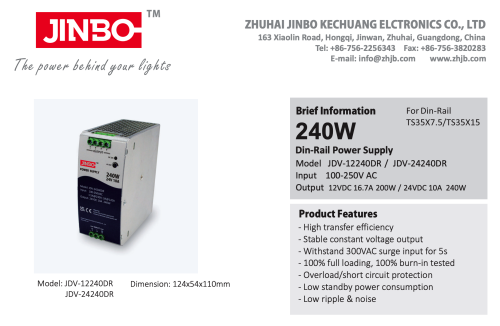 Блок живлення JINBO 24В 240Вт 10А IP33 JDV-24240DR на DIN рейку