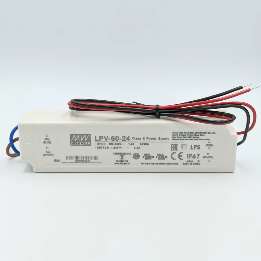 Блок живлення MEAN WELL 24В 60Вт 2.5А IP67 LPV-60-24 пласт. герм.