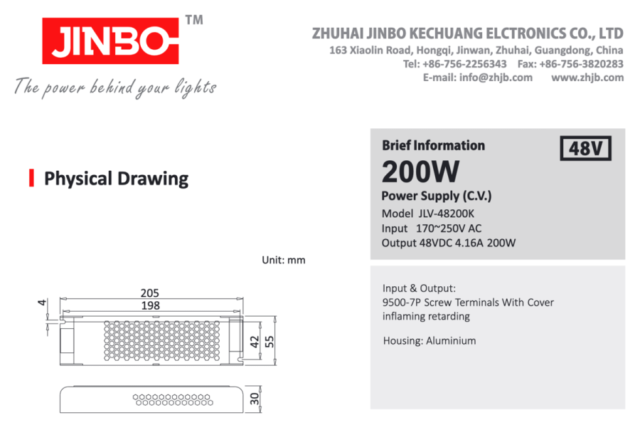 Блок живлення JINBO 48В 200Вт 4,16А IP20 JLV-48200K мет.