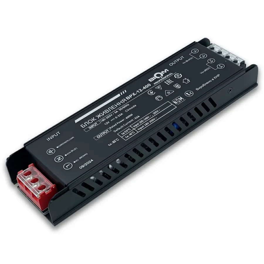 Блок живлення BIOM 12В 400Вт 33А IP20 BPX-12-400 Slim мет. перф.