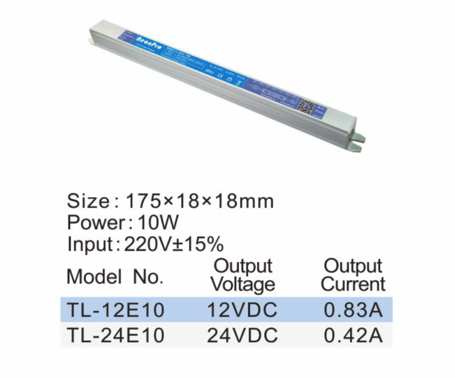 Блок питания 12В 20Вт 1,67А IP20 TL-12E20 Slim алюминиевый корпус