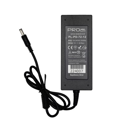 Блок живлення PROLUM™ 12V, 72W, 6.0А, Series "PD"