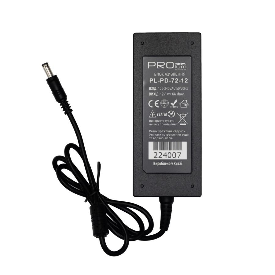 Блок живлення PROLUM™ 12V, 72W, 6.0А, Series "PD"