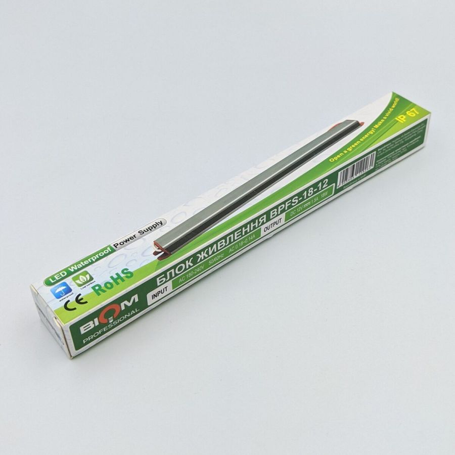 Блок живлення BIOM 12В 18Вт 1.5А IP67 BPFS-18-12 Stick мет. герм.