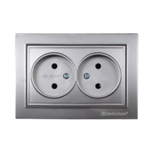 Розетка подвійна без заземлення 16А, Enzo срібний камінь
