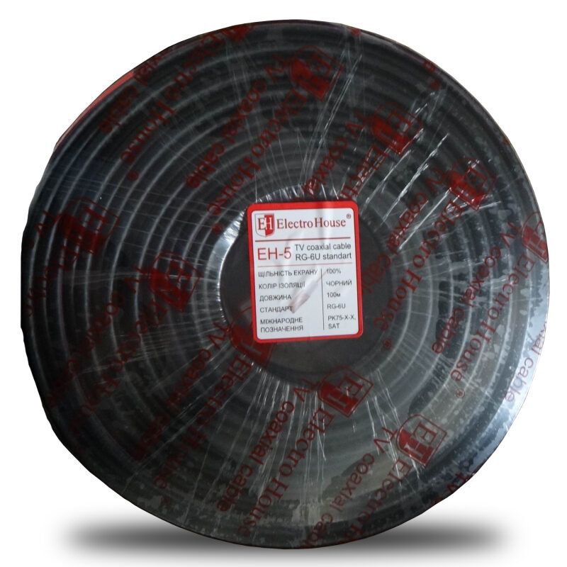 Кабель коаксіальний RG-6U 100% обміднена сталь 1.02 ПВХ, чорний, 100 м