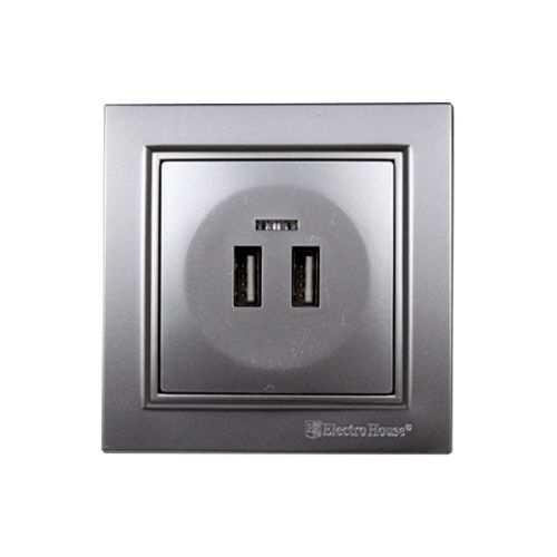 Розетка USB (2 порти) 2A, Enzo срібний камінь