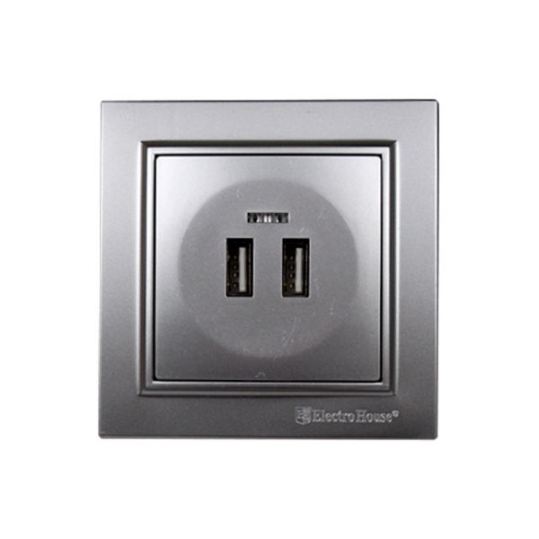 Розетка USB (2 порти) 2A, Enzo срібний камінь