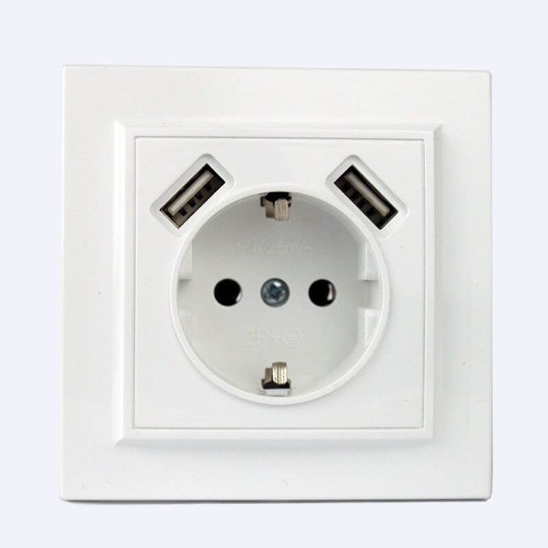 Розетка із заземленням + 2 USB порти 2 A, 16 А, Enzo білий