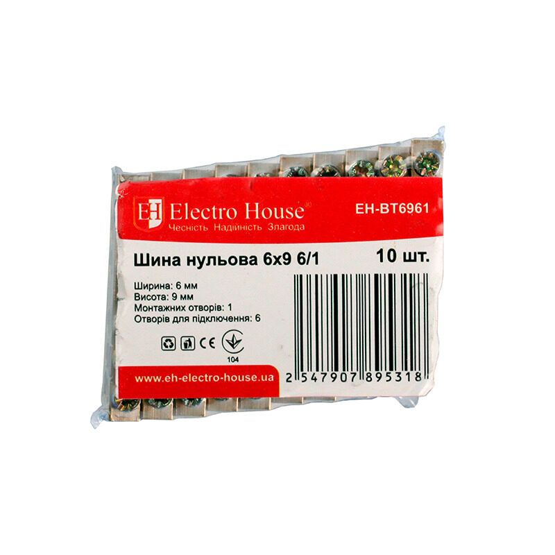Шина нульова 6х9 мм? 6 /1, 1 отвір