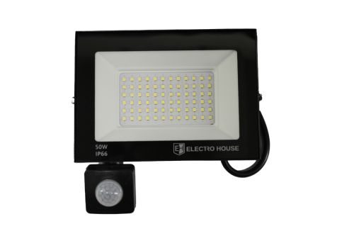LED прожектор з датчиком руху 50Вт 5000 Лм 6500К  холодний білий SMD2835