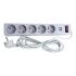Мережевий фільтр із заземленням 5 гнізд + 2USB, 3 м, сірий, захисні шторки
