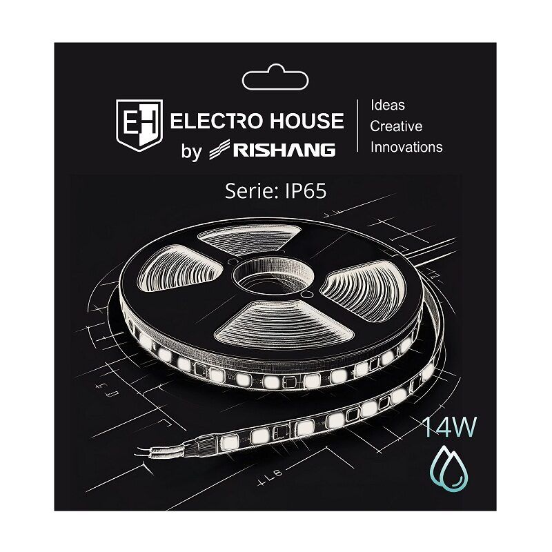 LED стрічка 14Вт 24В SMD2835 180 діодів, 1400 Лм, холодний білий 6500К, серія IP65 Electro House by Rishang