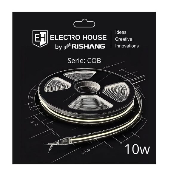 LED стрічка 10Вт 24В COB 320 діодів, 950 Лм, холодний білий 6500К, серія COB Electro House by Rishang