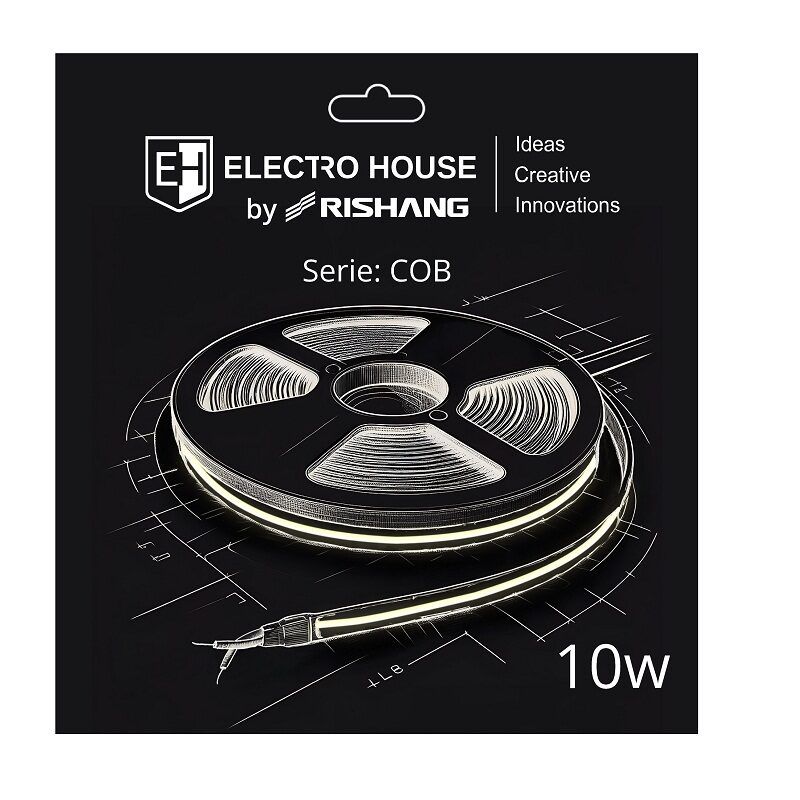 LED стрічка 10Вт 24В COB 320 діодів, 950 Лм, холодний білий 6500К, серія COB Electro House by Rishang
