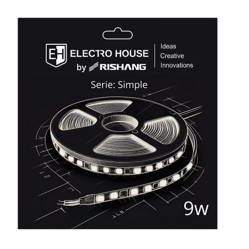 LED стрічка 9Вт 24В SMD2835 120 діодів, 900 Лм, теплий білий 3000K, серія Simple Electro House by Rishang